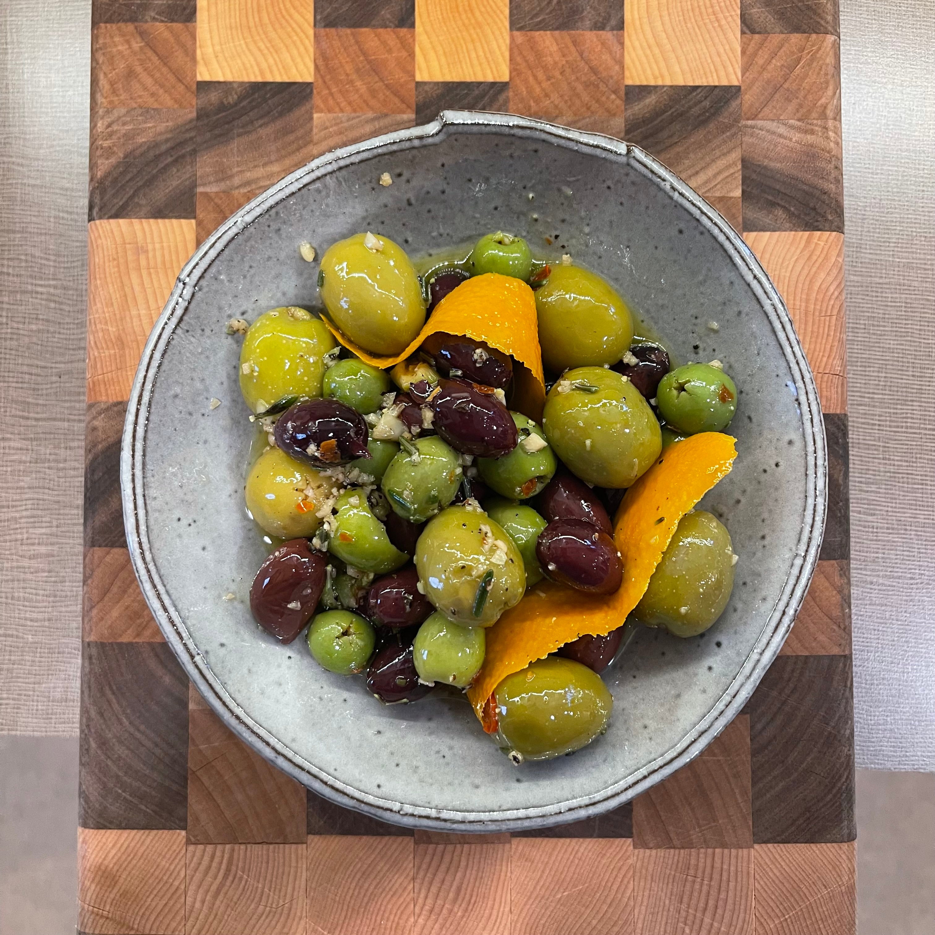 Marinated Olives with Garlic & Rosemary - Well Seasoned Studio